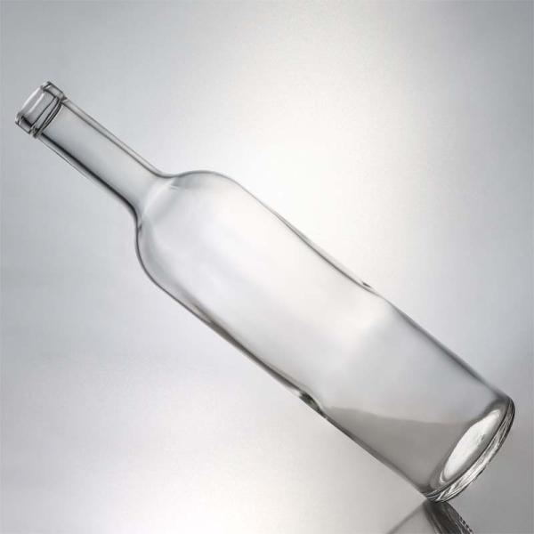 750ml Round Glass Liquor Bottle for Whisky Rum Gin with Cork Stopper and Glass Collar
