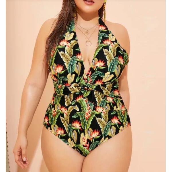 2019 New Plus Size One piece Swimsuit Deep V Swimsuit Women Push up V0001