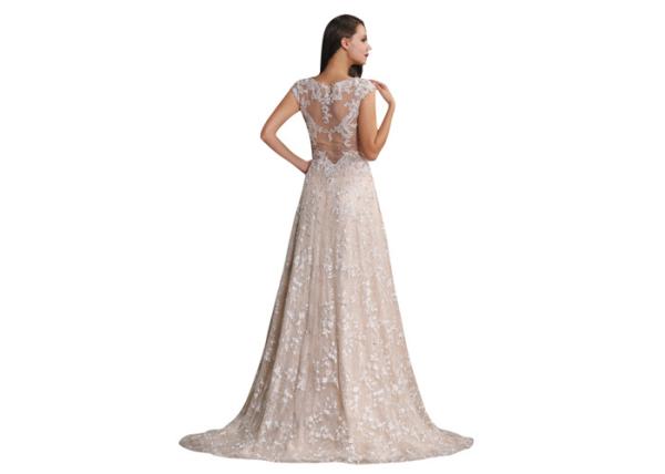 Cap Sleeve Illusion Backless Fashion Prom Party Dress For Dinner Party