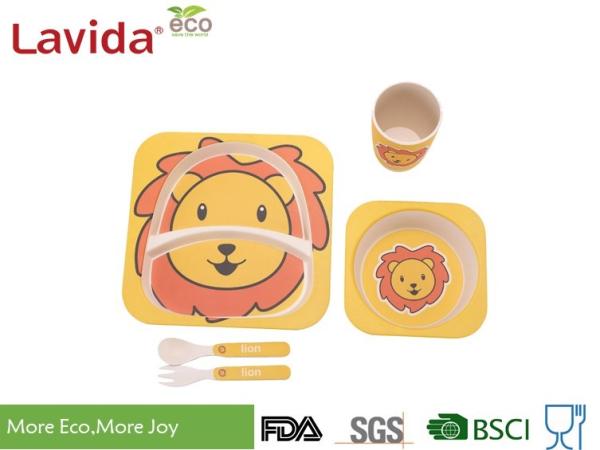 Shatter Proof Bamboo Childrens Dinner Set , BPA Free 5 Pieces Bamboo Fibre Kids Set
