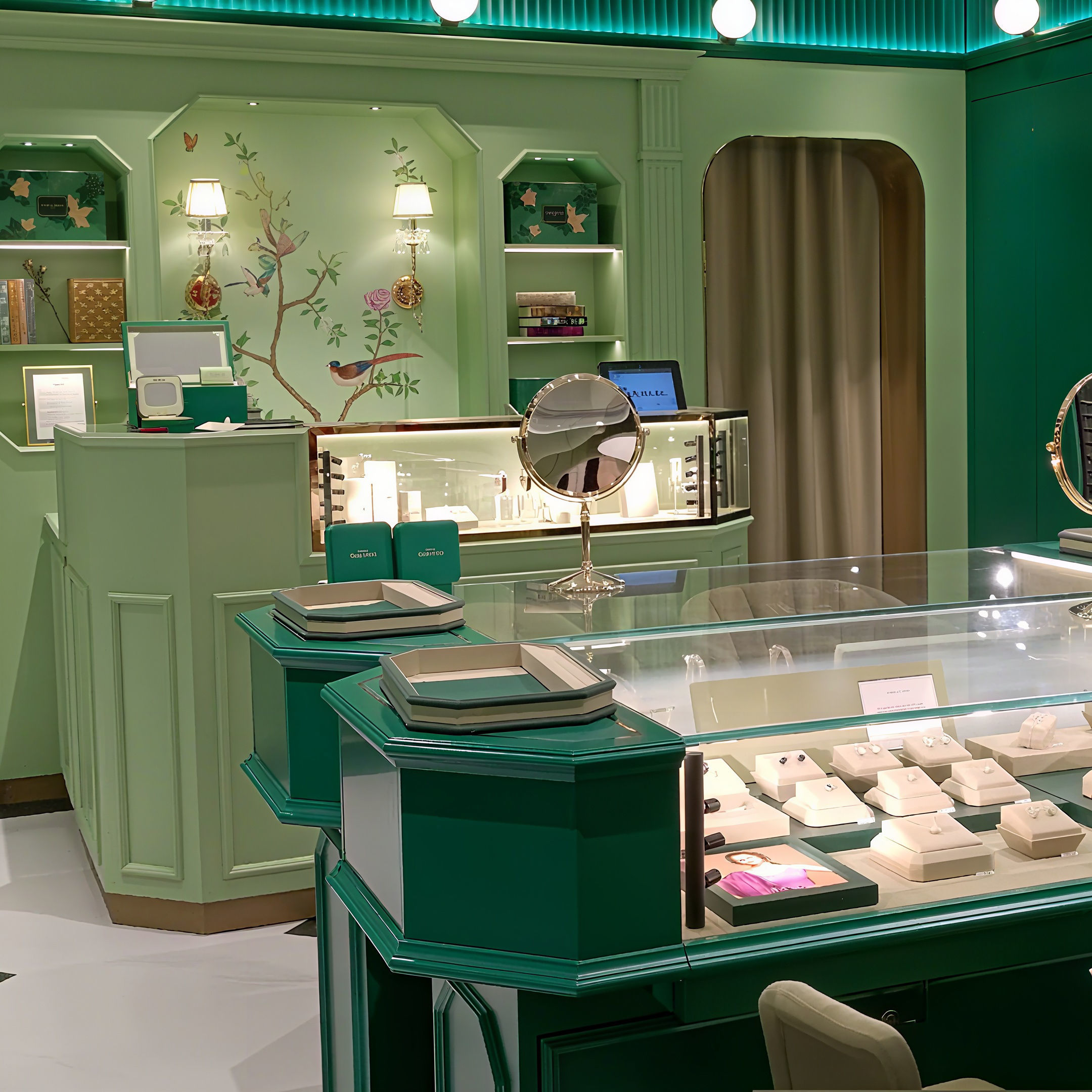 Luxury Jewelry Showcase with Tempered Glass Display Customizable Options and Professional 3D Shop Design