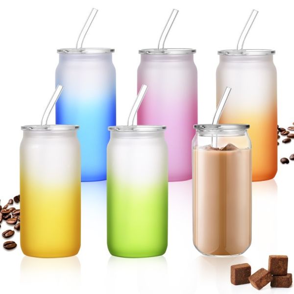 12oz 16oz Clear Borosilicate Glass Coffee Glass Cup Drinkware Beer Cup Shaped With Bamboo Lid And Straw