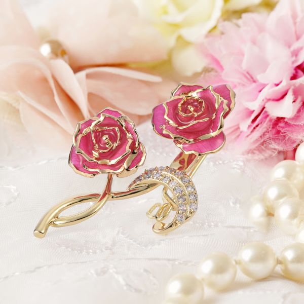 24k Gilded Rose Factory Wholesale Adorable Girls Rose Shaped Brooch Unique Gold Dipped Rose
