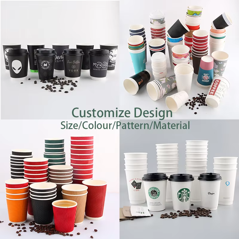  Eco-friendly Customized logo Printing 4oz 8oz 12oz Coffee Tea Paper Cup