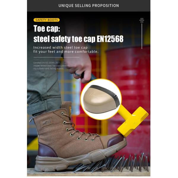 Botas de trabajo de seguridad ligeras marrones, transpirables, zapatos de pie de acero ancho, flexibles