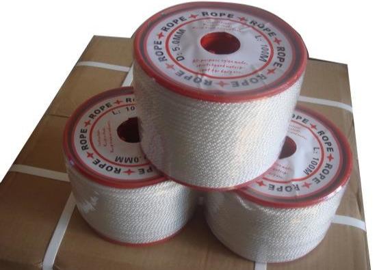 White 6 - 10mm Double Braid Polyester Rope  3/8 In With Red Tracers