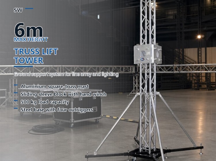 6m Ground Support Aluminium Stage Truss with 500kg Load Capacity and Sliding Sleeve Block for Line Array Lighting