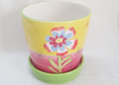 Dolomite Hand Painted Ceramic Planters , Ceramic Flower Planters Earthenware Stoneware