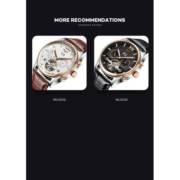 KINYUED Power Reserve Sport Custom Waterproof Watch Genuine Leather Strap For Watch Mechanical Wristwatch