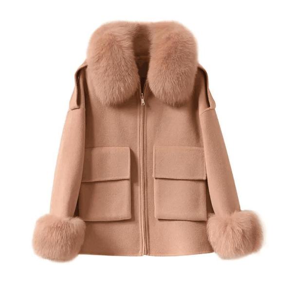 Korean Style Fox Fur Coat Fall Winter Short Women Genuine Wool Coat