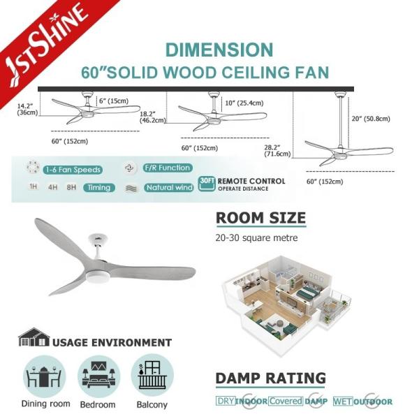 1stshine Ventilador decorativo de teto com luz LED e controle Wi-Fi inteligente 60 Tamanho da lâmina