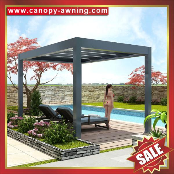 Outdoor Aluminum alu Louvre System Motorized Opening louver gazebo pergola pavilion canopy Awning with LED light