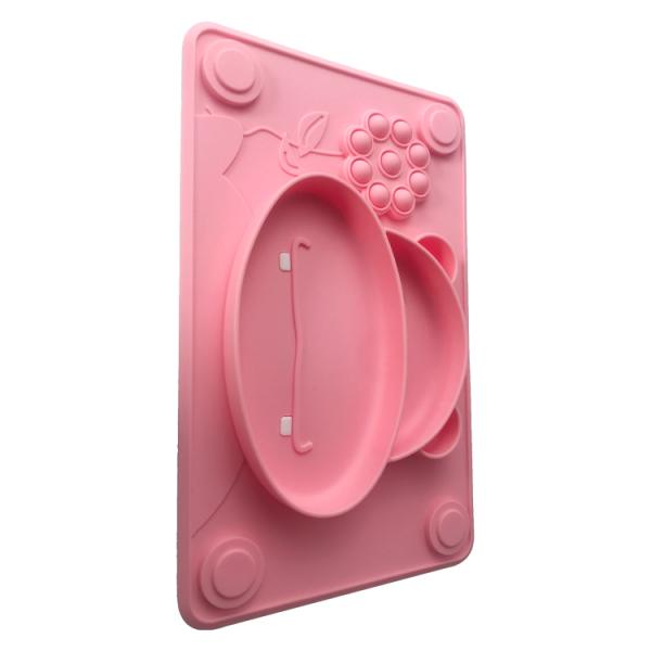 Pink Silicone Baby Tray Food Grade Cow Shape BPA Free Feeding Suction Plate