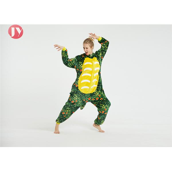 Wholesale Polyester Fluffy Flannel Fleece green African dinosaur Kigurumi onesie pajamas