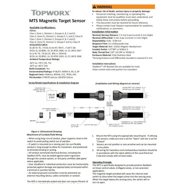 Industrial TopWorx Model MTS Magnetic Target Switch With 316L Stainless Steel Enclosure
