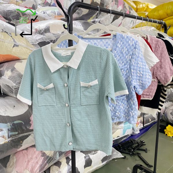 Wholesale Women's Knitted Short-sleeved Cardigan Used Clothes Polyester/Cotton High Quality Clean 95-100% Strictly-Sorted Bales Second Hand Clothes