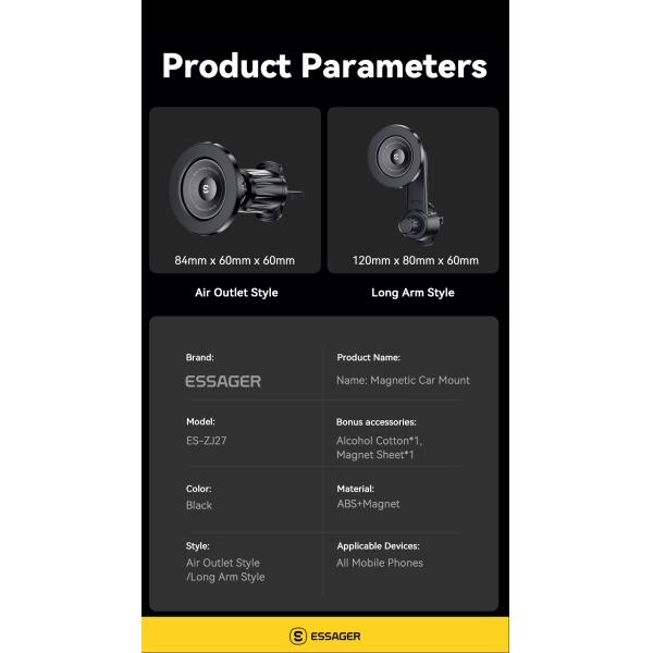 Essager ES-ZJ27 serie de cargadores de teléfono de ventilación de seguridad magnética para automóviles