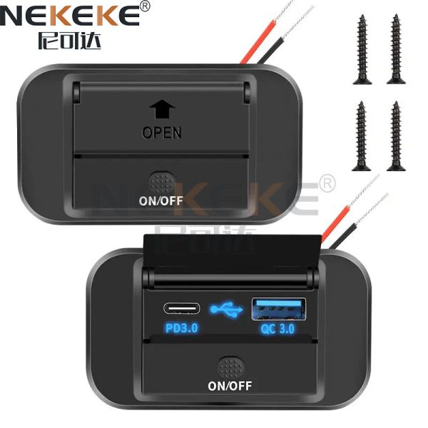 Waterproof ABS Marine Power Socket with 30W USB-C PD and 18W QC3.0 USB-A Ports for Cars and Boats