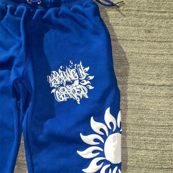 Trous sur mesure Coureurs 3D imprimés Puff Sweat Acid Wash Cotton Coureur Track Pantalon Vintage Hommes Soleil fané Pantalon à large jambe