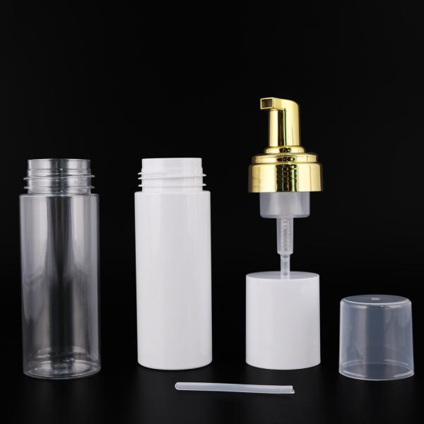 PET Round Face Cleanser Bottles , Plastic Hand Soap Pump Bottles With Silicone Brush