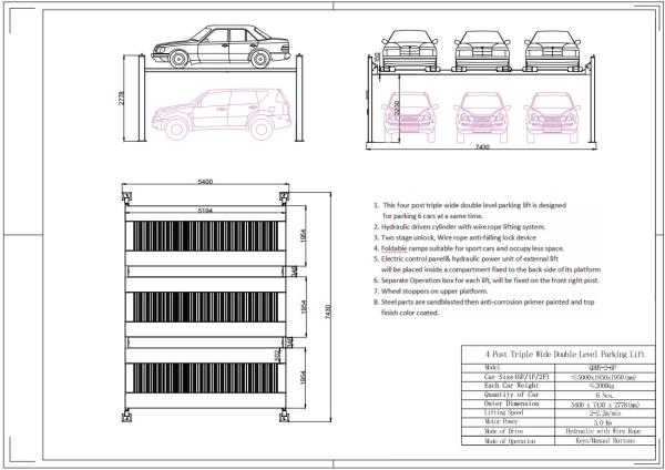 Double Wide Automative Lift for 6 Cars/ 2 Levels Parking Lifts for 6 Cars/ Triple Wide Parking Lifts