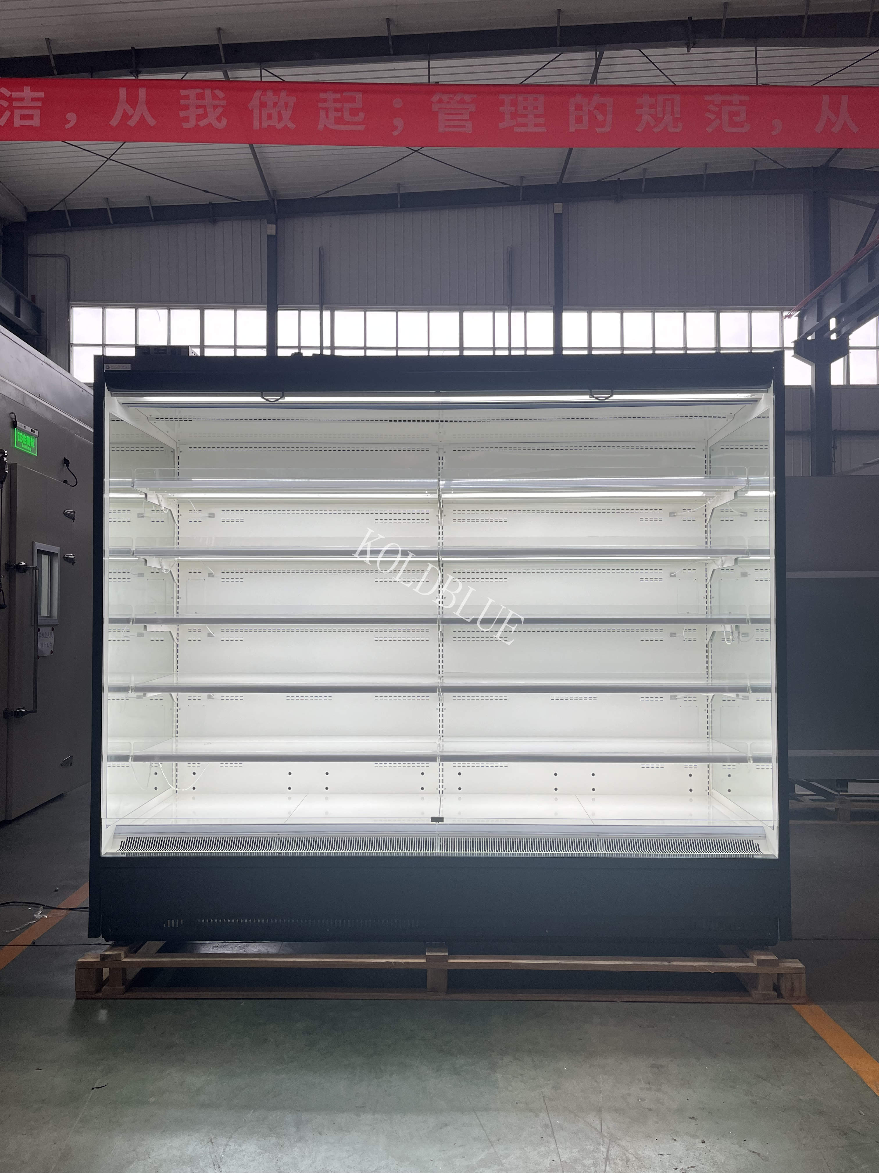 Remote Multideck Open Display Chiller with Led Light Panoramic Endpanel and Adjustable Shelves for Supermarket