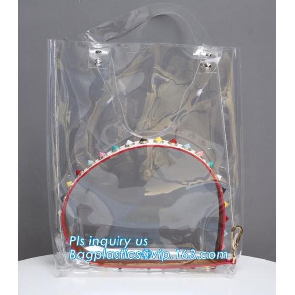 Eco-friendly washable kraft paper with PVC handle bag for women, Die cut handle soft PVC packaging bags for tool, handy
