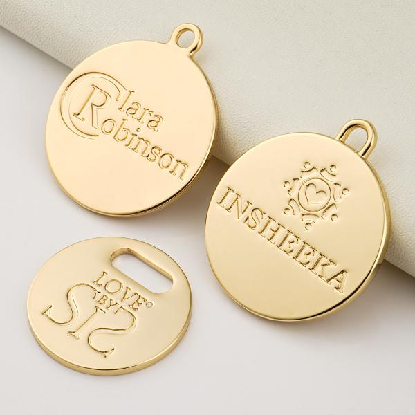 Plated Technique Custom Name Pendant Design Made Round Shape Metal Tag Engraved for Bag
