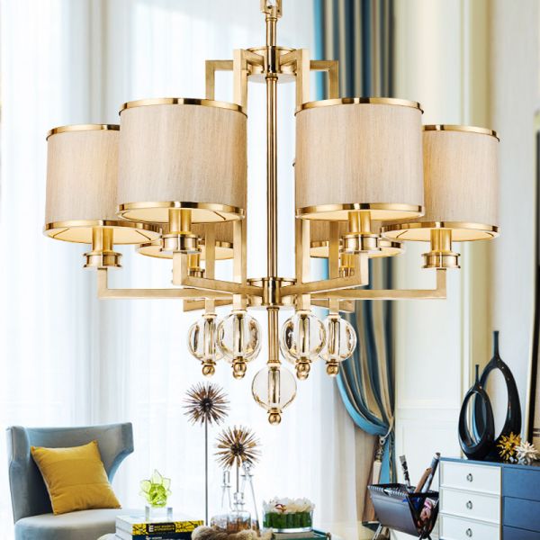 Brass Body Crystal Shade LED Chandelier with 50000 Hours Lifespan for Modern Dining Room Lighting