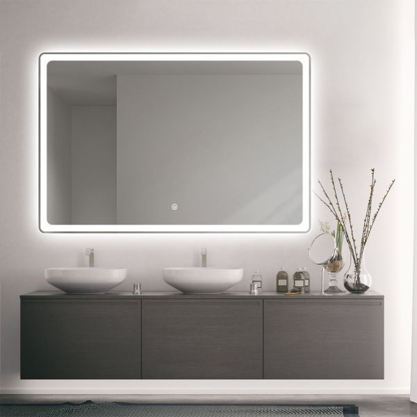Shatterproof Bathroom Mirror With LED Light , Dimming Defogger Bathroom Mirror