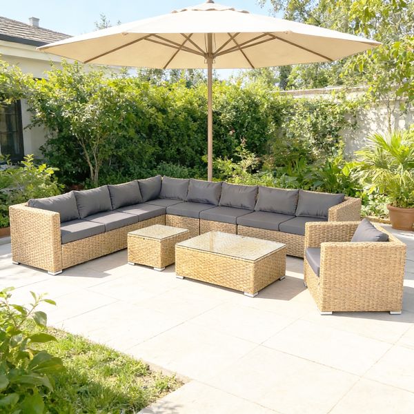 8 Pieces Set Modular Outdoor Rattan Sofa Set with Cushions L Shaped Patio Furniture Set for Garden Backyard
