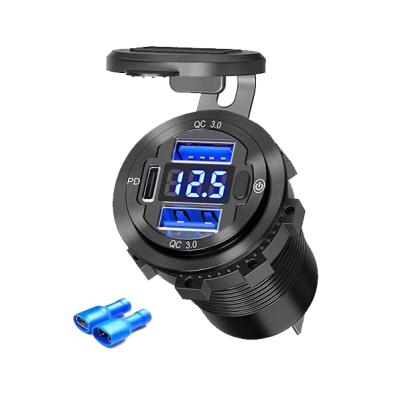 Fast Car Charger Type C Power Outlet UBS For Car  With Voltmeter
