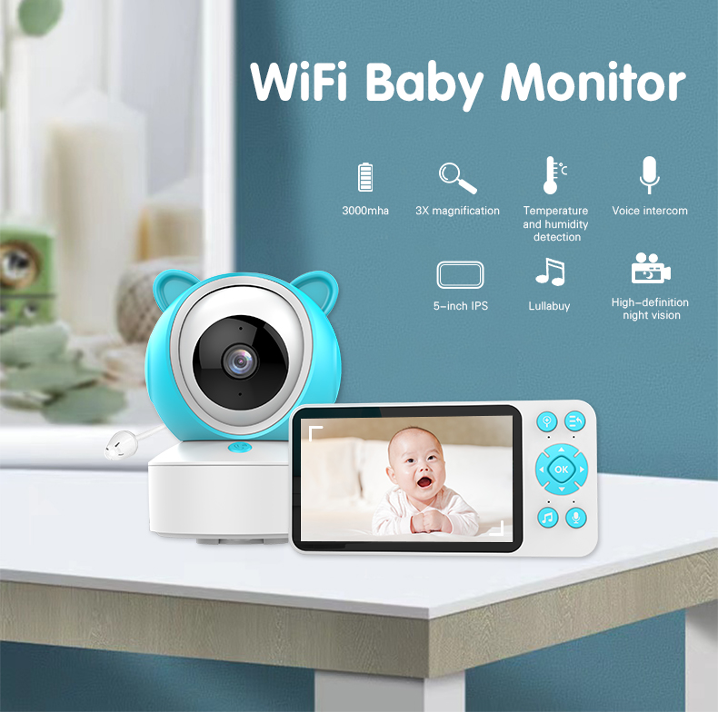 Hot Sale HD 1080P Tuya Smart Baby Pet Monitor Wifi Night Vision Camera 5.0 IPS Screen 3X Zoom Motion&Cry&Temperature Detection