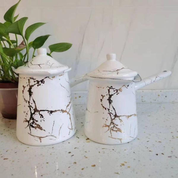 Flower Theme Classic Saudi Arabia Style 3 PCS Coffee Warmer with Lid and Enamel Handle