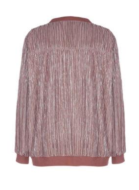 V Neck Fashion Ladies Blouse Shiny Pleated Blouse With Front Zipper Size XS - XXL