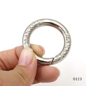 Luxury Metal Spring O Rings Silver Circular Carabiner Custom Brand Name Logo
