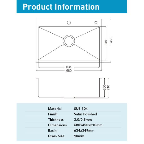 Rectangular 27 Inch Kitchen Sink , Top Mount Workstation Sink Stainless Steel 304 Material
