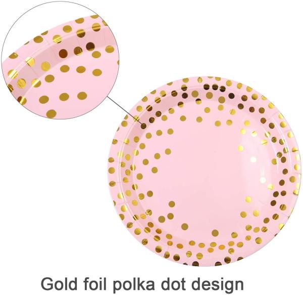 CE FDA 60 Pieces  Party Pale Pink And Gold Paper Plates