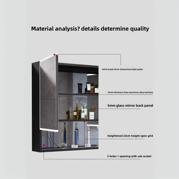 Modern Luxurious Anti-Fog Aluminum LED Bathroom Vanity Mirror Cabinet Time Display Water Resistant for Hotel Apartment Use