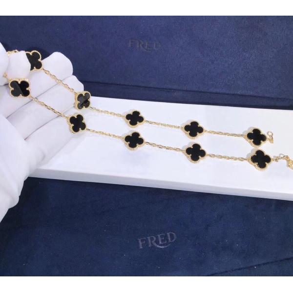 Fantastic  Van Cleef & Arpels 18k Gold Vintage Alhambra Necklace 10 Motifs