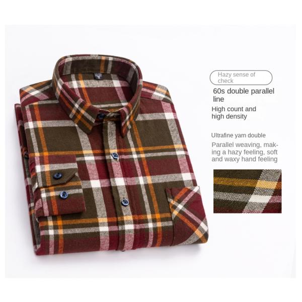 Plus Size Business Shirts in 100% Cotton with Brushed Plaid Collar and Long Sleeves