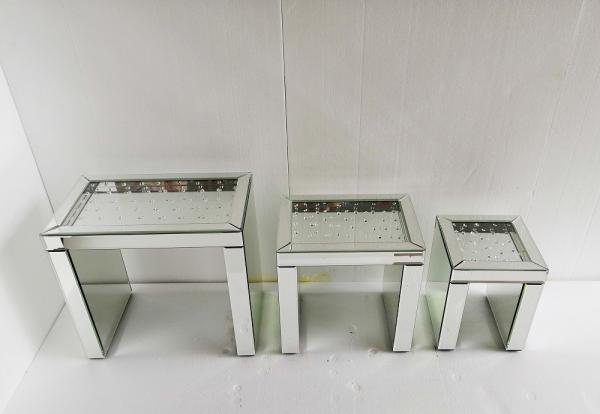 Sparkly Set of 3 Mirrored Floating crystal Nesting Table 3 pieces