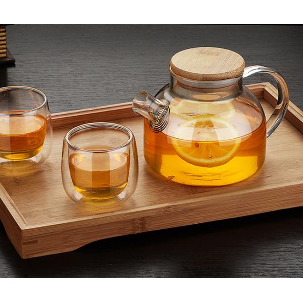 Large Spout 1000ml Clear Glass Teapot Safe Water Kettle With Bamboo Lid
