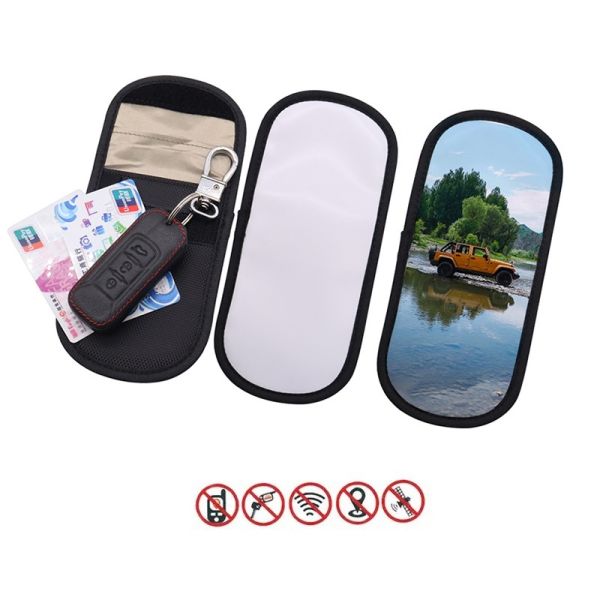 Customized Durable PU Leather Signal Blocking Pouch Faraday Bag Sublimation RFID Protective Bag For Phones Cards And Keys