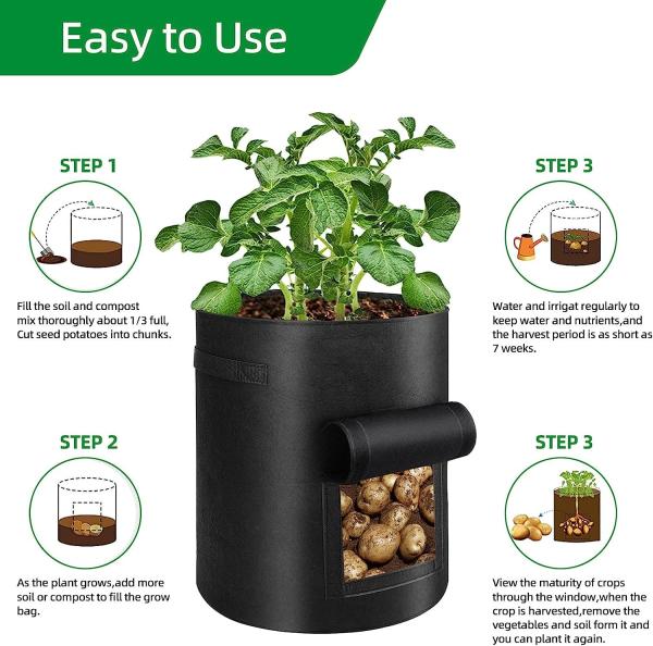 10 Gallon Potato Grow Bags, Planter Pouch Bags for Vegetables, Fruits and Flowers Flap Window, Garden Planting Bag