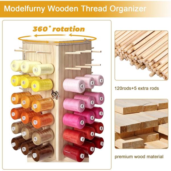 360 Degree Rotating Wooden Thread Holder Ideal Storage for DIY Spools Thread Braiding