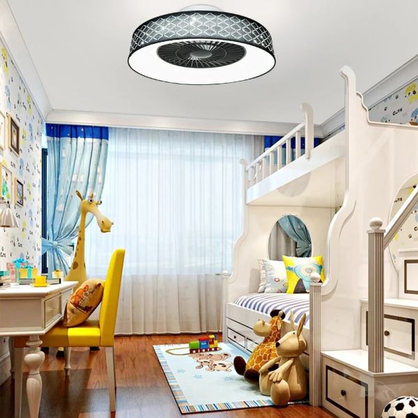 Kitchen Bedroom Living Room Timing Invisible Blades 57cm Dimmable fabric LED Ceiling Fan with Light(WH-CLL-72) ﻿