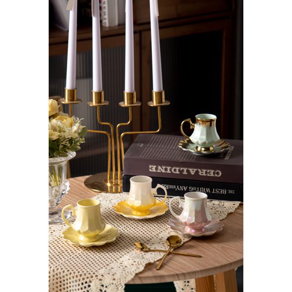 Порцелановый арабский набор турецких чашек из 6 розовых чашек и тарелки