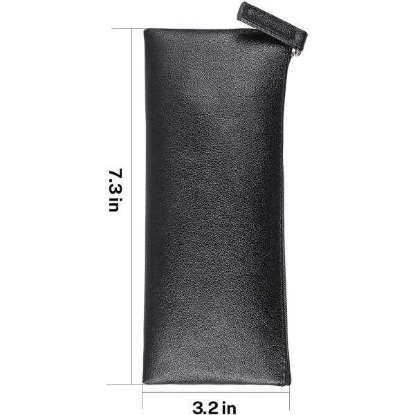 MROCO Pencil Case Pencil Pouch Black Pencil Bag PU Leather Pen Case Small Zipper Pouch for Pencils, Pens, Markers, Makeu