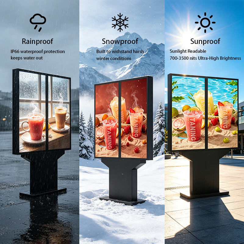 55inch 2500nits IP66 Fully Sealed  Waterproof Dual Screen Outdoor Digital Signage and LCD Advertising Display